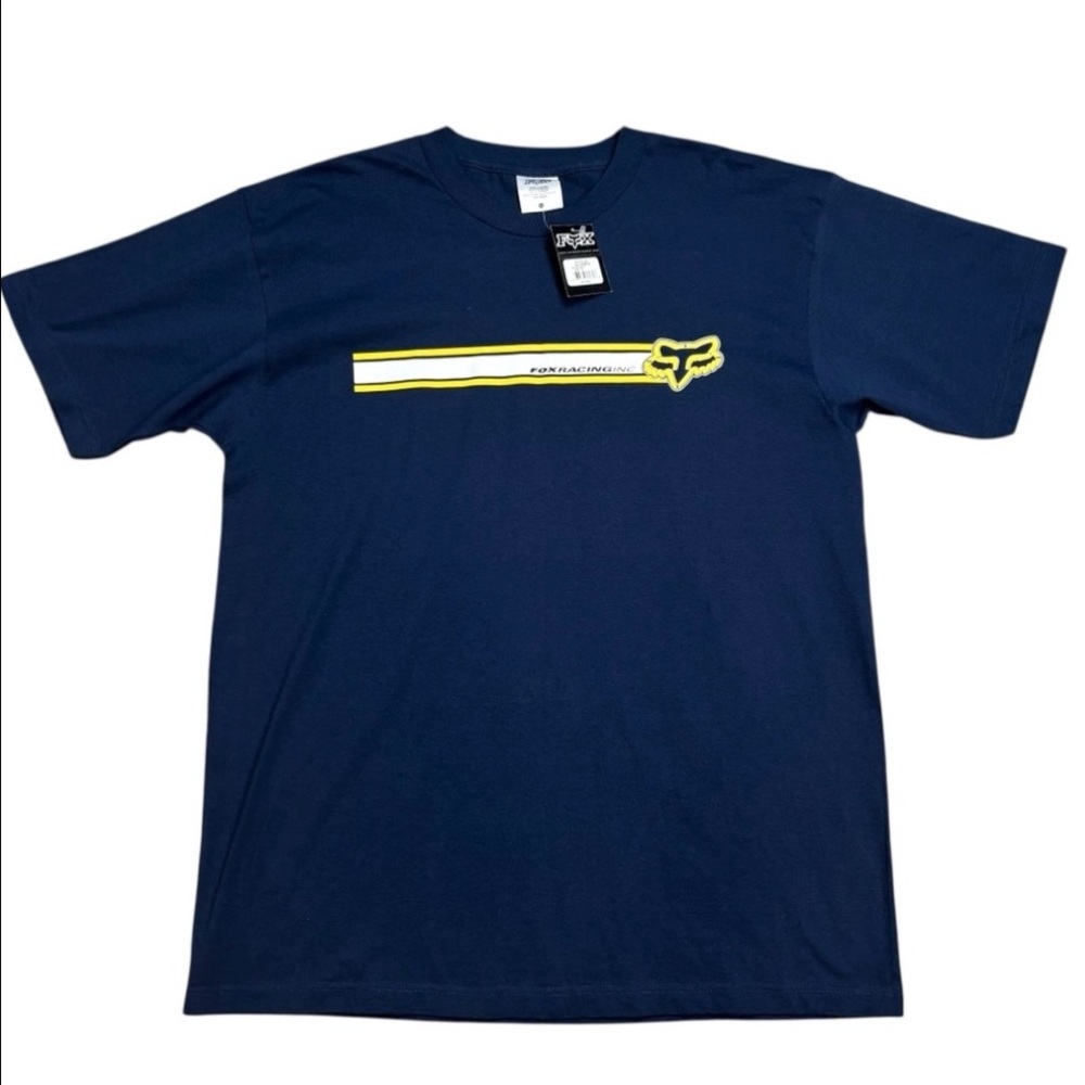 NWT Navy Blue Yellow Fox Racing Inc Graphic Short Sleeve Crew Neck T Shirt XL
